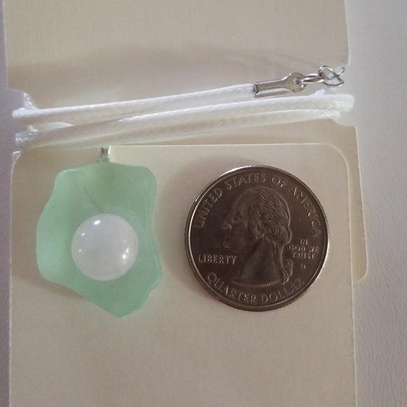 OCEAN FOUND, Aqua Turquoise Sea Glass w ROSE QUAR - Picture 4 of 4